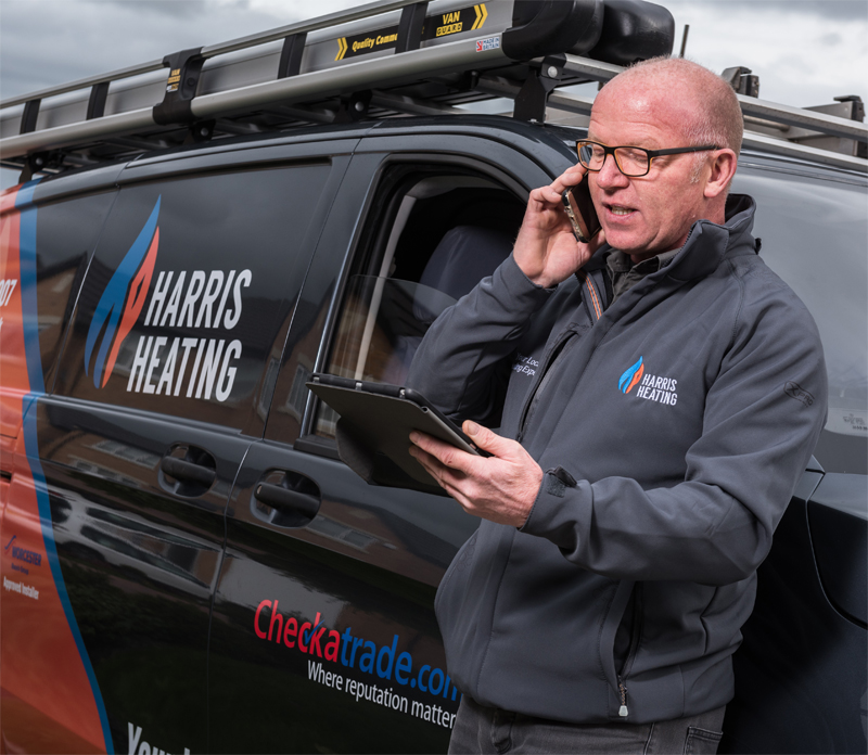 Harris Heating on phone to a client